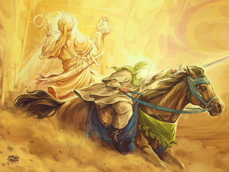 El Imam Husáin proclama con orgullo las virtudes del Príncipe de los Creyentes durante el día de Ashura.